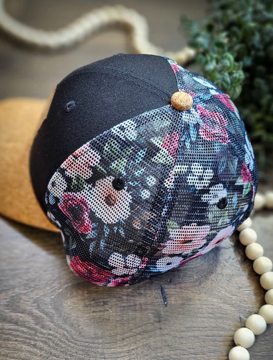 Black Floral Thrifting Cork Hat