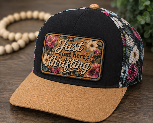 Black Floral Thrifting Cork Hat
